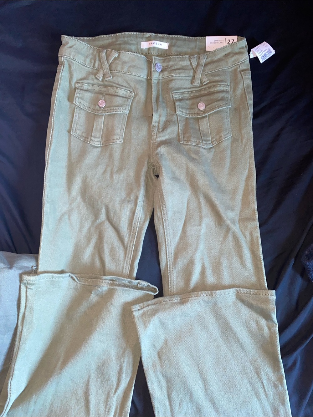 PacSun Women's Olive Green Straight-Leg Jeans with Flap Pockets